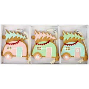 Kersthanger caravan pastelkleurig set van 3