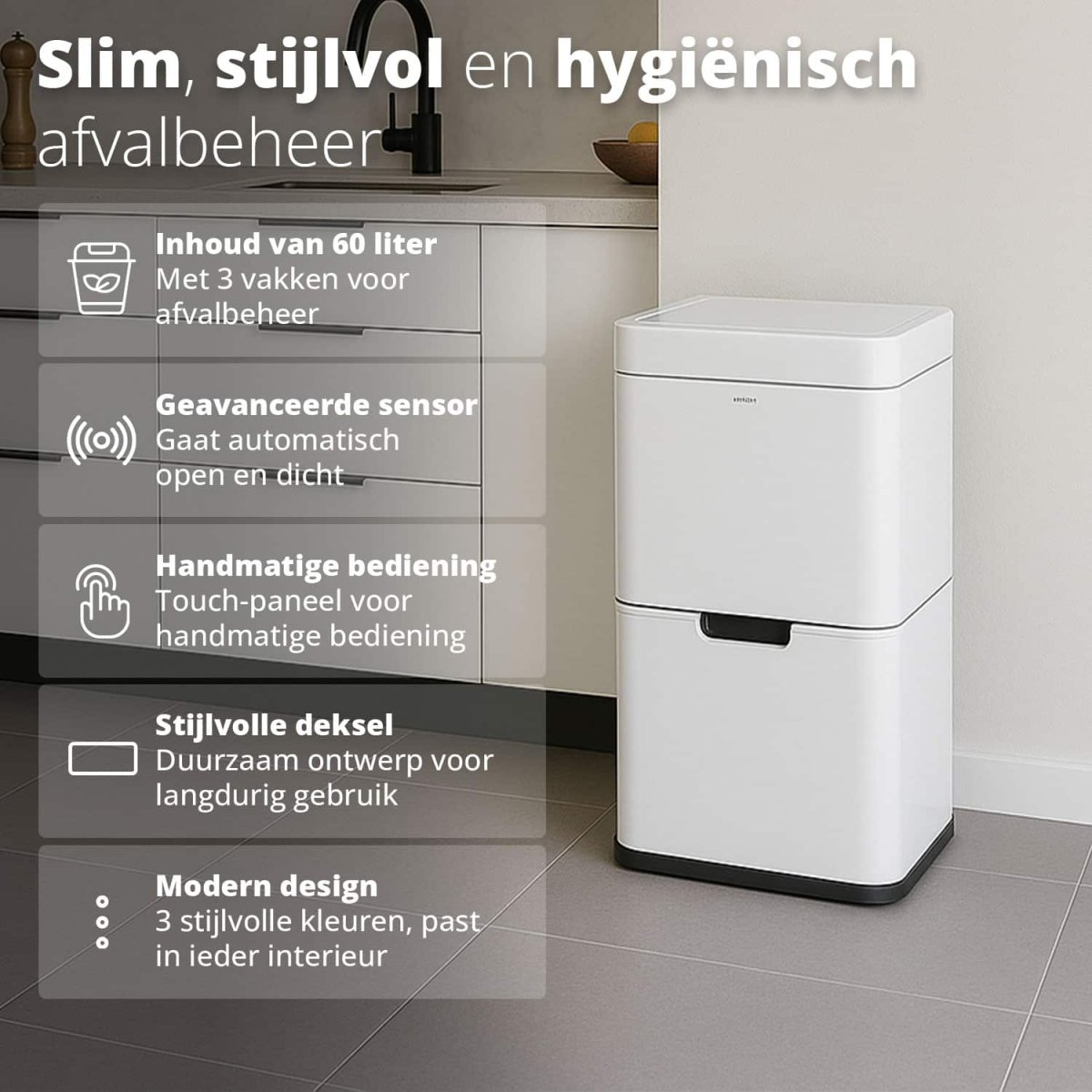 Tweedekans FlinQ Sensor Afvalscheidingsprullenbak 60L Senzaro - Afbeelding 3