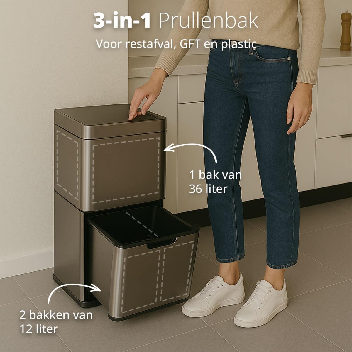 Tweedekans FlinQ Sensor Afvalscheidingsprullenbak 60L Senzaro - Afbeelding 4