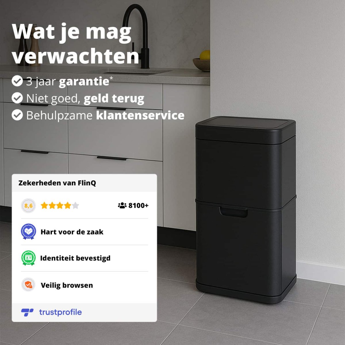 Tweedekans FlinQ Sensor Afvalscheidingsprullenbak 60L Senzaro - Afbeelding 8