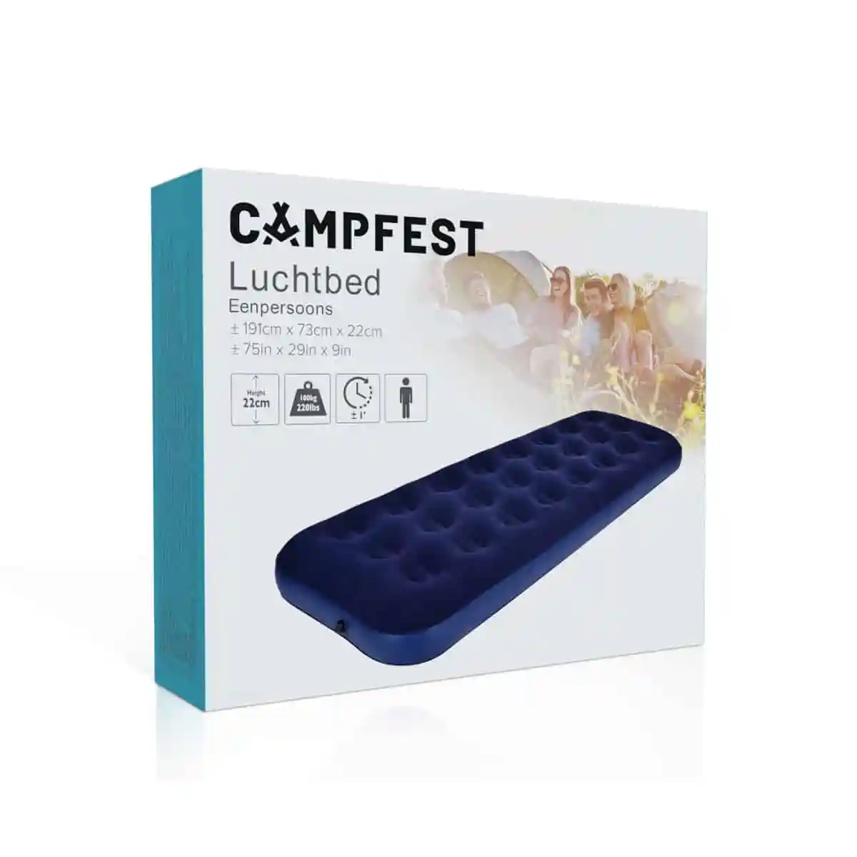 Campfest eenpersoons luchtbed 73 x 191 cm blauw - Afbeelding 5