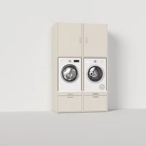 Wastoren kastenwandset droger naast wasmachine+lades beige 65x133x233cm