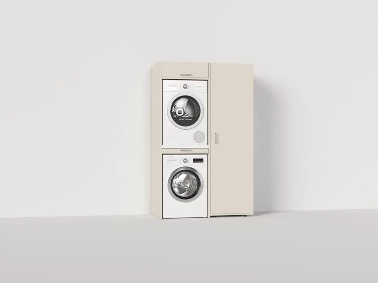 Wastoren kastenwandset droger op wasmachine + lades beige 65x127x207cm