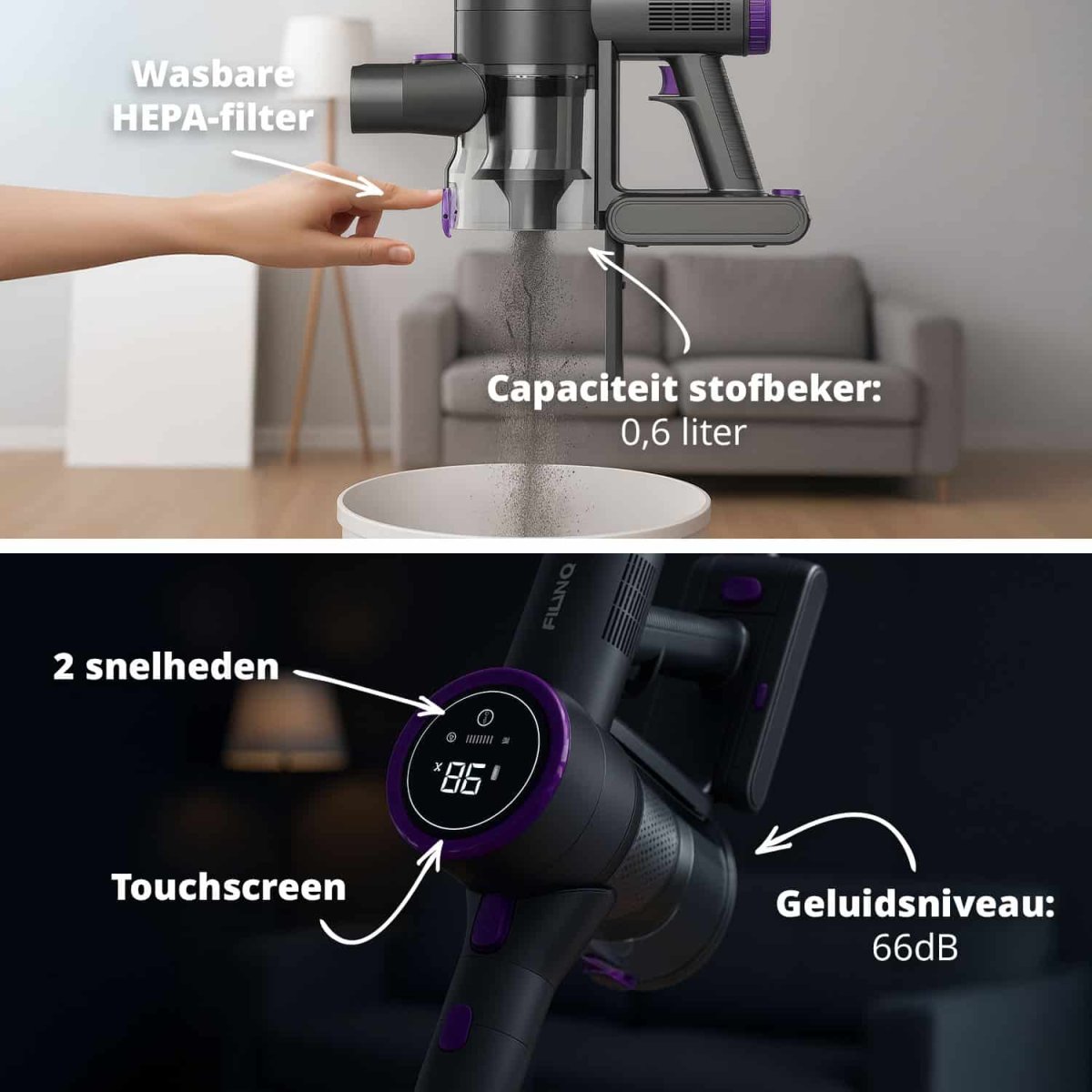 FlinQ V8 Draadloze Steelstofzuiger met Dweilfunctie - Afbeelding 7