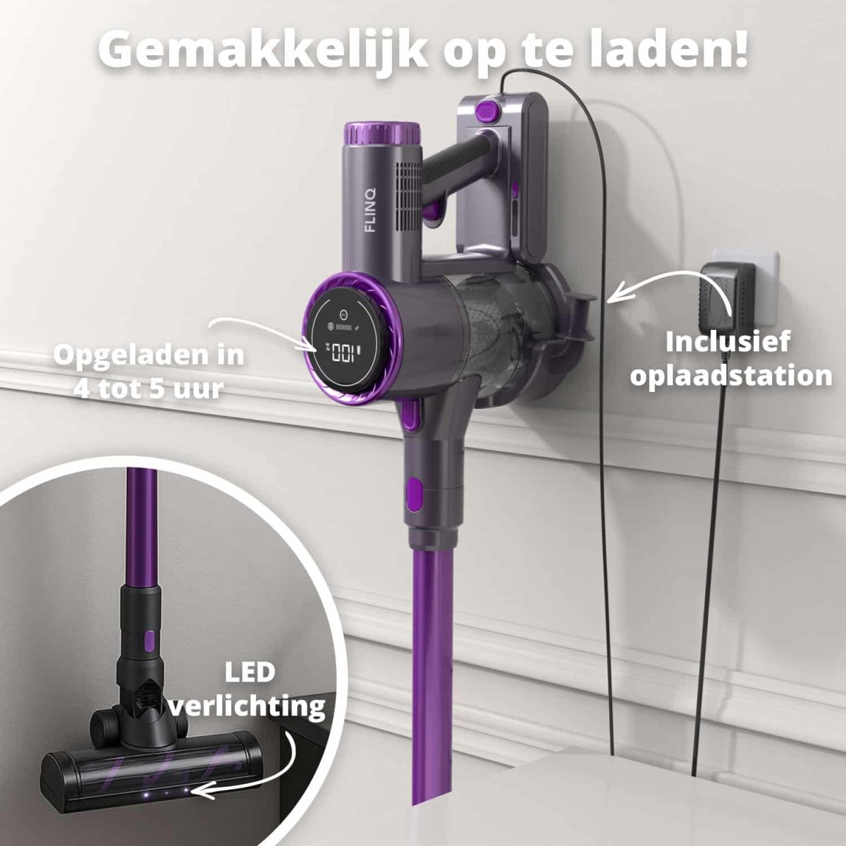 FlinQ V8 Draadloze Steelstofzuiger met Dweilfunctie - Afbeelding 8