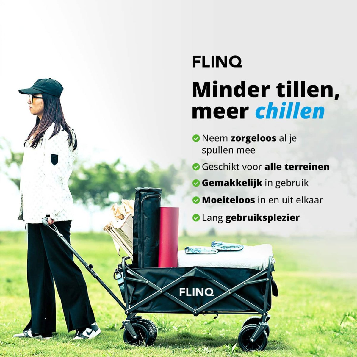 FlinQ Opvouwbare Bolderkar 100 KG - Afbeelding 3