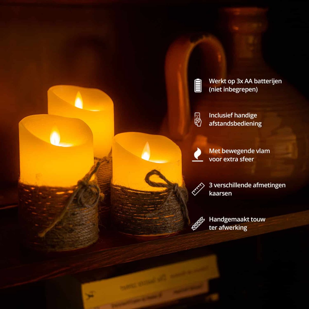 FlinQ LED Kaarsen met Bewegende Vlam – Touw - Afbeelding 4