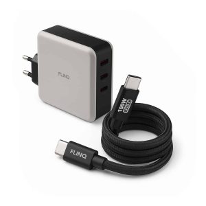 FlinQ 100W Snellader Adapter USB-C + USB-C Kabel